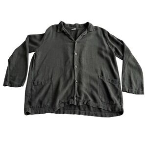 CP Shades VTG Flax Rayon Boxy Button Down Patch Pocket Gray Minimalist Blouse M